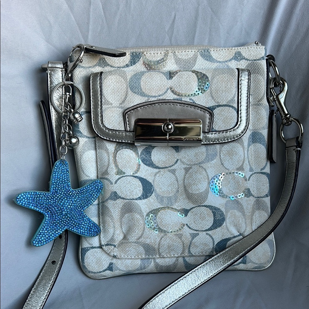 Limited edition Vintage Coach Blue and Gray Crossbody Bag
